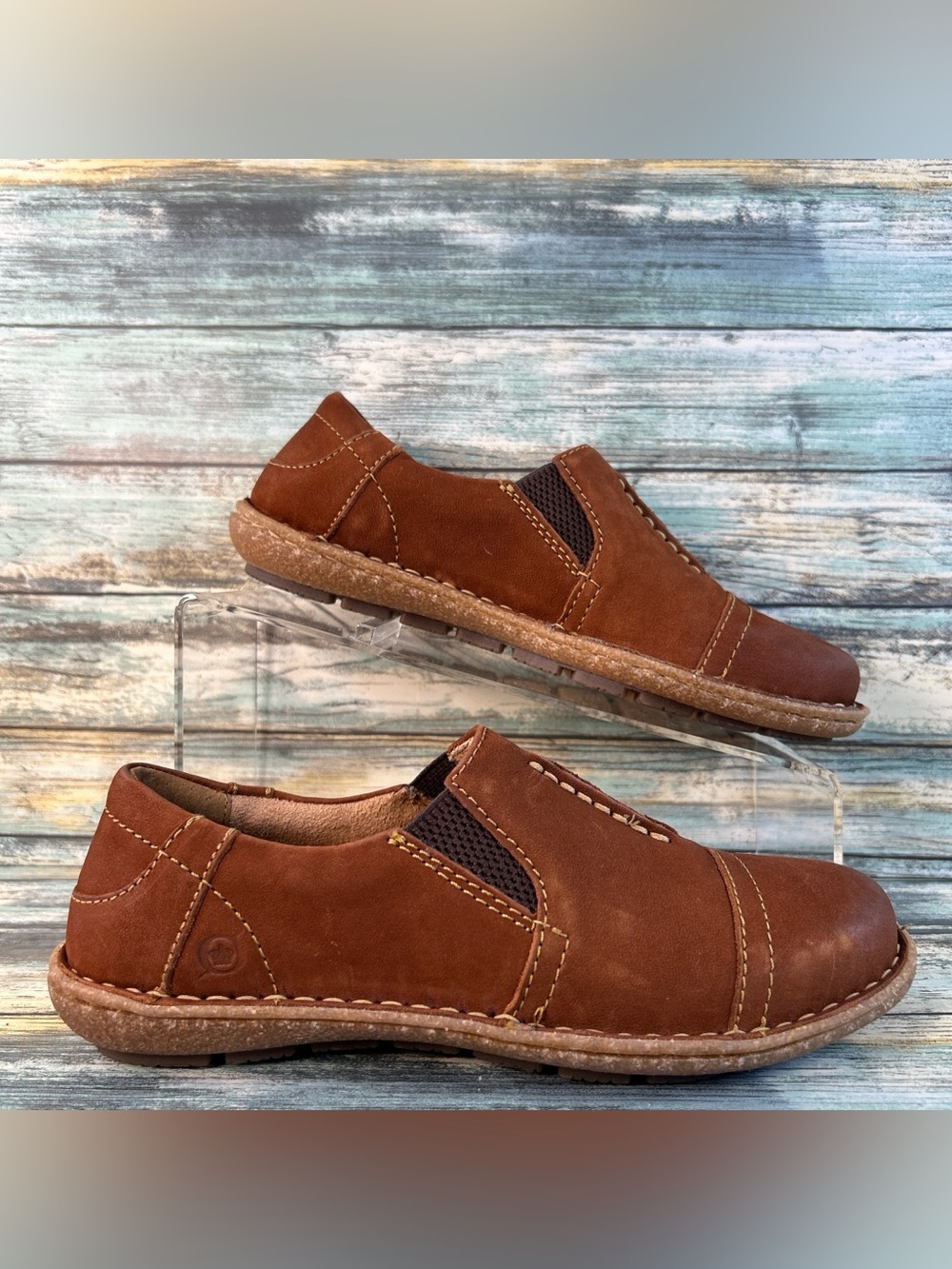 BORN Nampa Slip On Shoes Womens Size 6.5M Brown Leather Casual Comfort Loafers